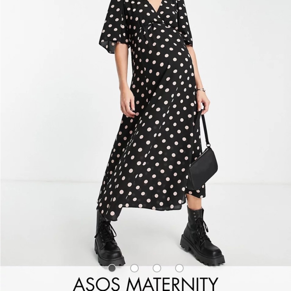 ASOS Maternity Black and White Polka Dot Midi Dress